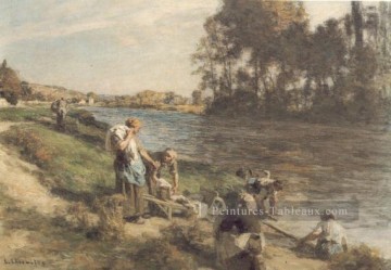 Laveuses au bord de la Marne scènes rurales paysan Léon Augustin Lhermitte Peinture à l'huile